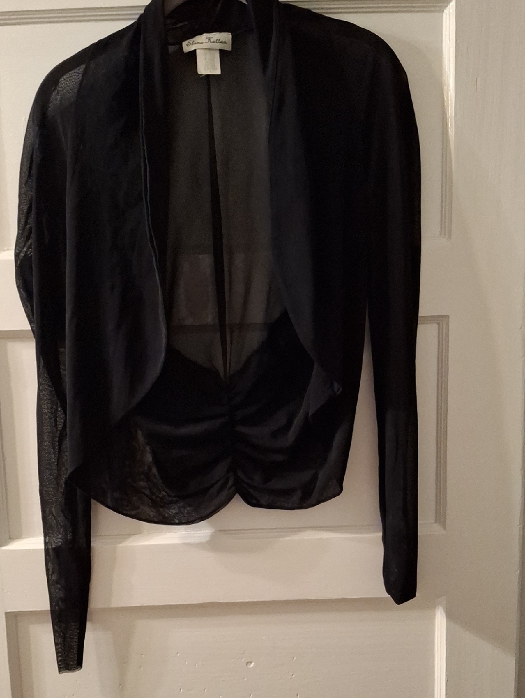 Elana Kattan Stunning Black Draped Open-Front Mesh Cardigan